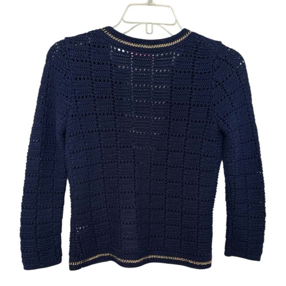 Lily Pulitzer navy cardigan with gold chain accents XS EUC DH-15 - Picture 3 of 6